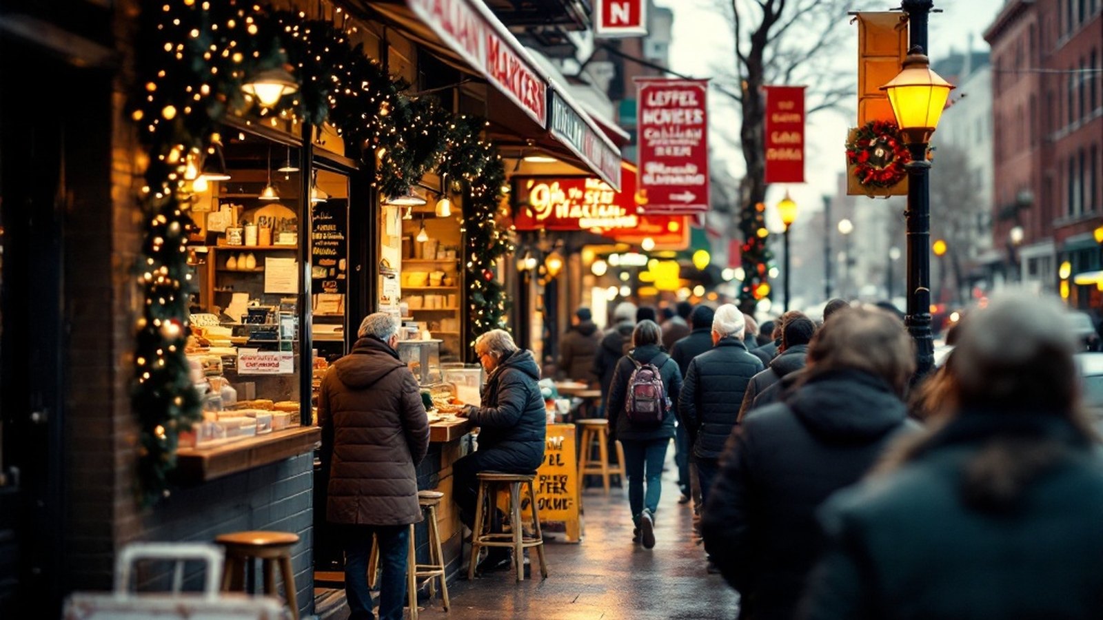 The storefront on South 8th Street with holiday line out the door